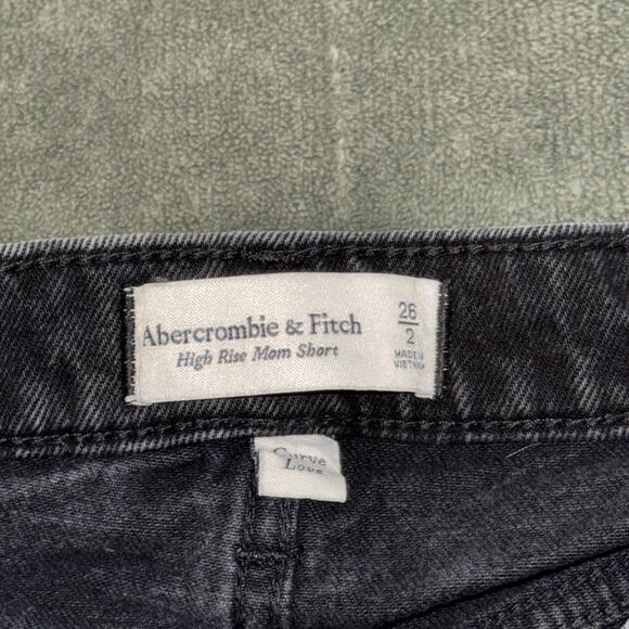 Abercrombie & Fitch Mom Short High Rise Size 26/2 Denim Shorts Raw Hem Black - Picture 4 of 8